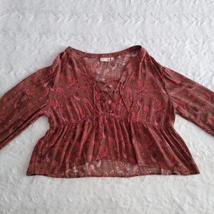 SO Paisley Lace Up Peplum Top